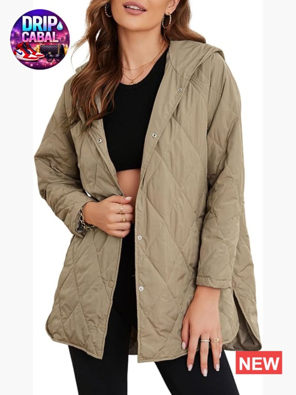 Diamond Quilted Hooded Lightweight Long Jacket Women Business Casual Winter Coat